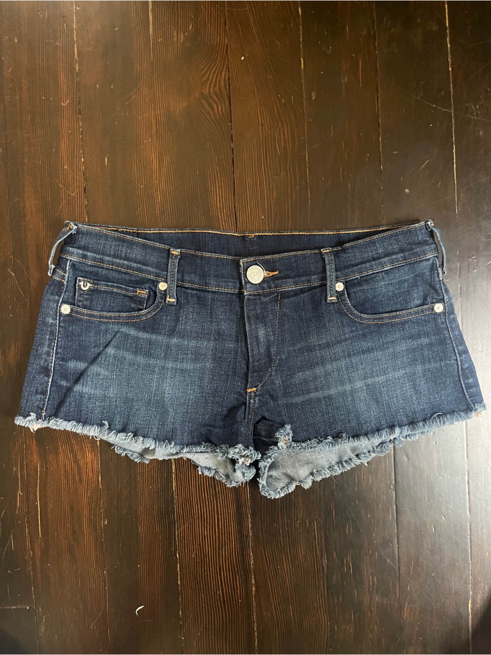 True Religion Dark Indigo Frayed Hem Denim Skirt